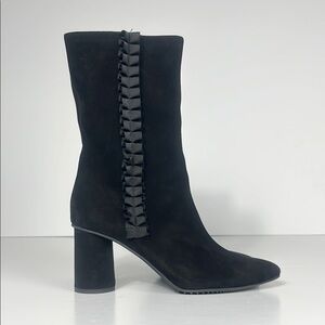 Brunate Elegant Womens Black Heeled Boots with Ribbon‎ Accent / SZ 39 or 8.5